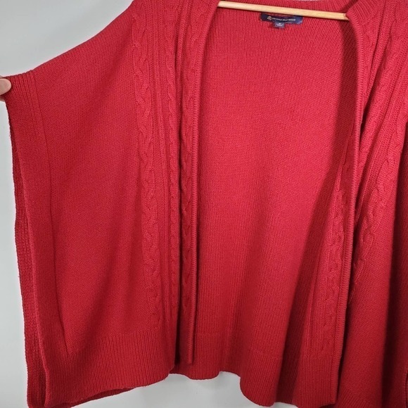 Brooks Brothers Cable Knit Open Front Poncho Cardigan Red One Size - Picture 4 of 8